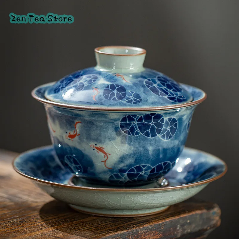 

Jingdezhen Ceramic Sancai Cover Bowl Set Ailian Said Cold Kiln For Handmade Tea Bowl Tea Cup Single Anti-hot