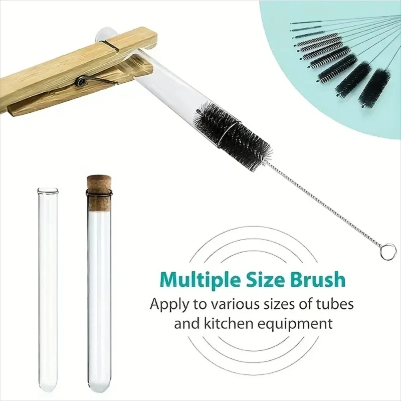 10pcs Set Stainless Steel Soft Hair Brush Pipette Test Tube Baby Bottle Brush Multifunctional Household Cleaning Tools Set