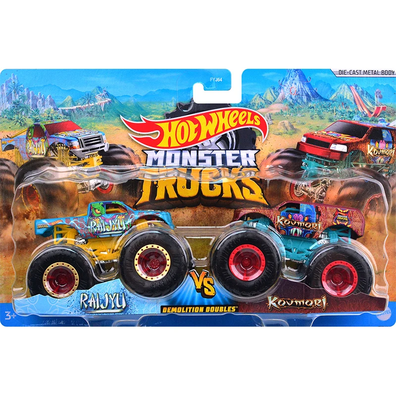 Hot Wheels Monster Trucks 1:64 Scale Demolition Doubles Diecast Car 2-Pack Donkey Kong Vs Bowser Boys Car Toys Gifts FYJ44