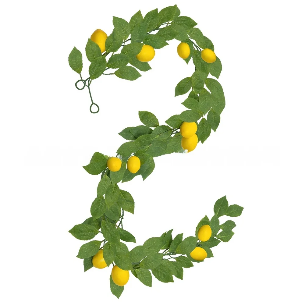 Yellow Artificial Lemon Vine Garland with Eucalyptus Leaves for Home Wedding Decoration 170cm Lightweight Plastic