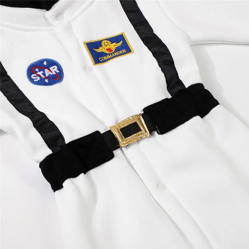 Toddler Astronaut Cosplay Bodysuit Embroidery Pattern White Space Suit Baby Fall and Winter Long Sleeve Star Spaceman Party