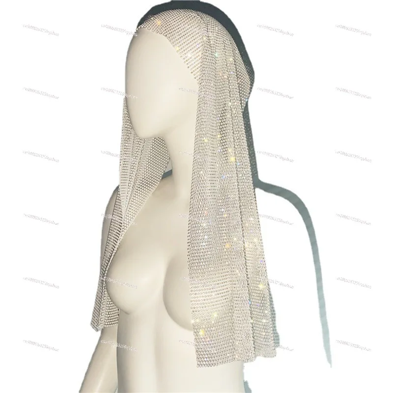 

Summer new fashion trend rhinestone headscarf, a two-wear scarf, personalized full diamond fishing net headband