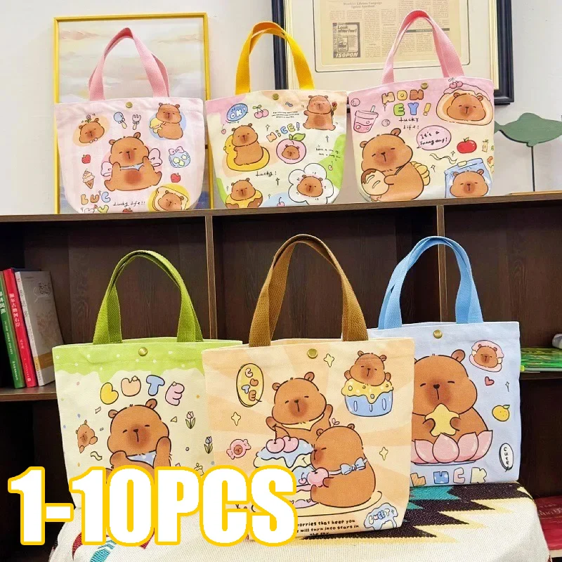 

Cartoon Capybara Print Canvas Tote Bag Organizer Reusable Women's Eco Friendly Portable Shopping HandBag Shoulder Bags