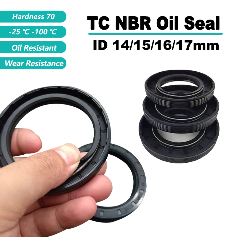 NBR Oil Seals ID 14/15/16/17mm OD 20~47mm THK 4~10mm Nitrile Rubber Double Lip TC Skeleton Oil Resistant Sealing Rotating Shaft
