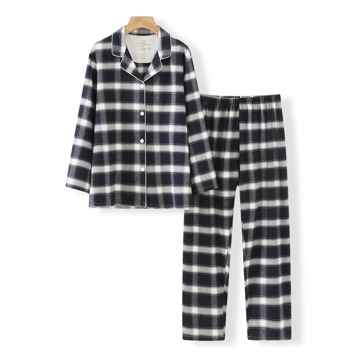 Cotton Brushed Pajamas for Women Long Sleeve Trousers Pijama Mujer Plaid Loungewear Loose Warm Pyjamas Autumn/Winter Pajama Set