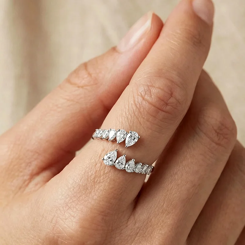Premium 1,6 Karat Birnenförmiger Labor-Diamantring für Damen DEF VS-VVS Reinheit Massives Platin 950 Offener Ring – Detail 8