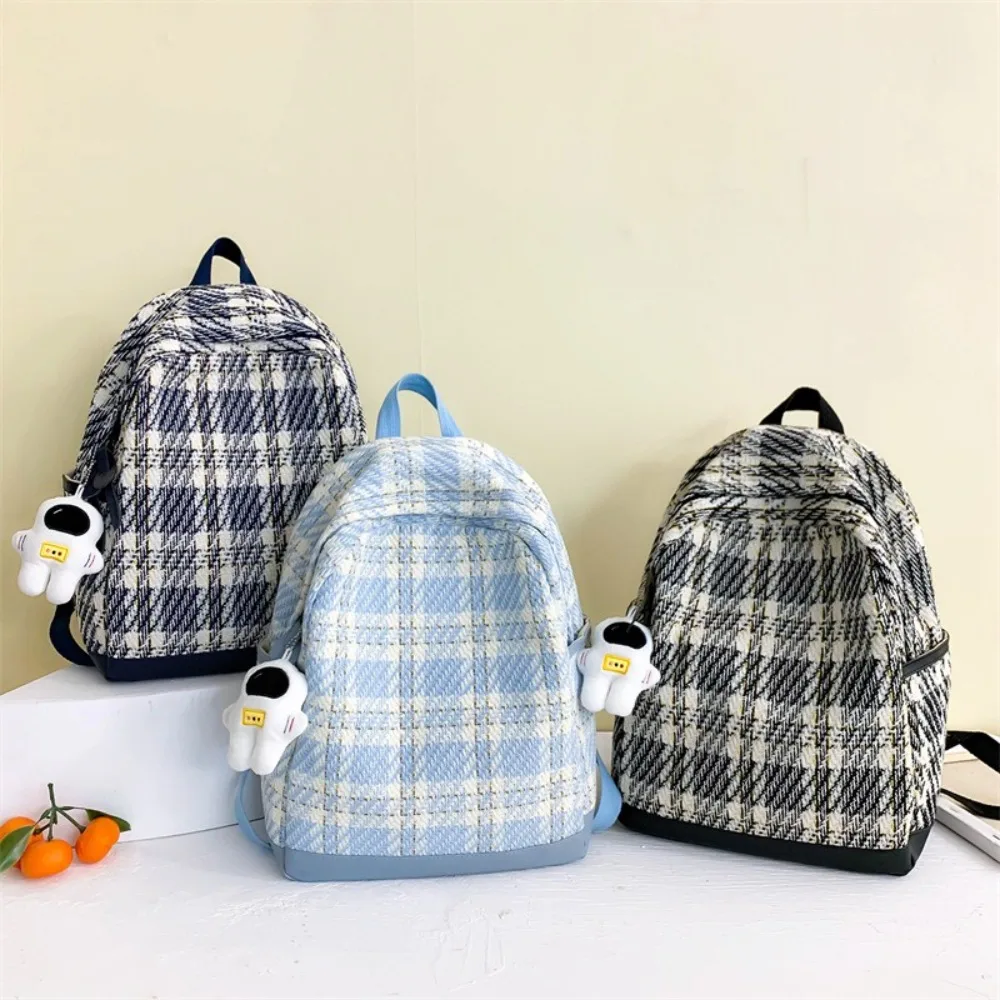 Retro Schoolbags Women's Backpack Large Capacity Zipper Student Backpack Woolen Cloth Plaid Backpack Outdoor