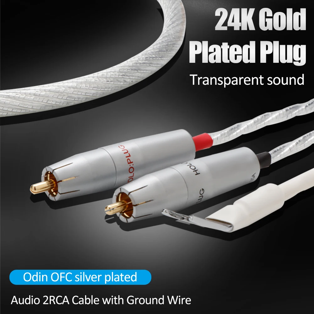 HiFi Audio Odin 2 Gold Plated RCA Plug Phono Cable 2 RCA to 2 RCA with Ground Wire for LP Vinyl Record Player Phonophone Cable