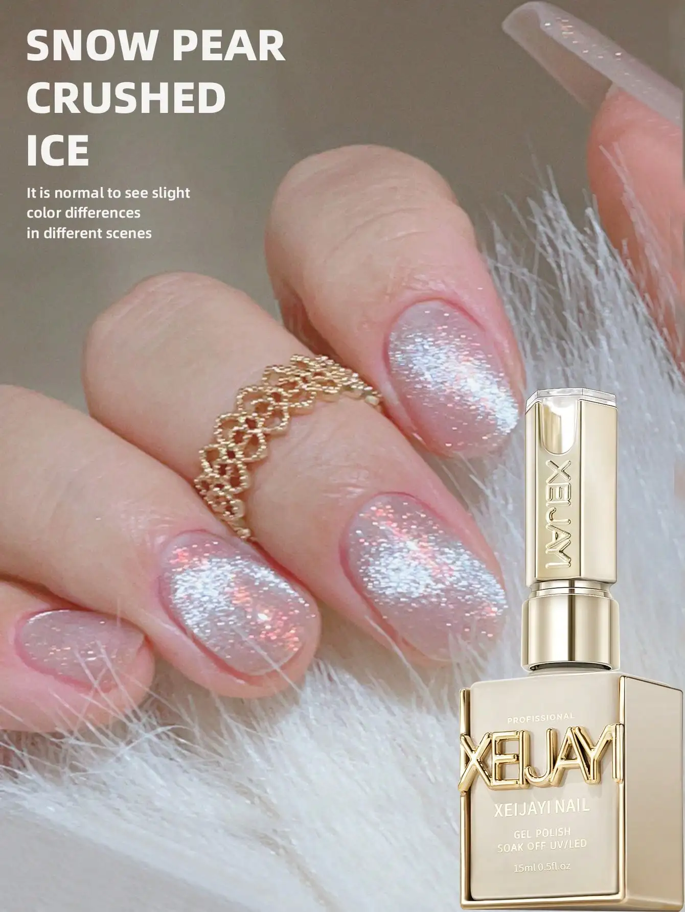 

XEIJAYI 1pc 15ml Snow Pear Crushed Ice Cat Eye Gel Nail Polish, Shiny Diamond Nail Polish,Magnetic Gel Polish For Women Nail Art