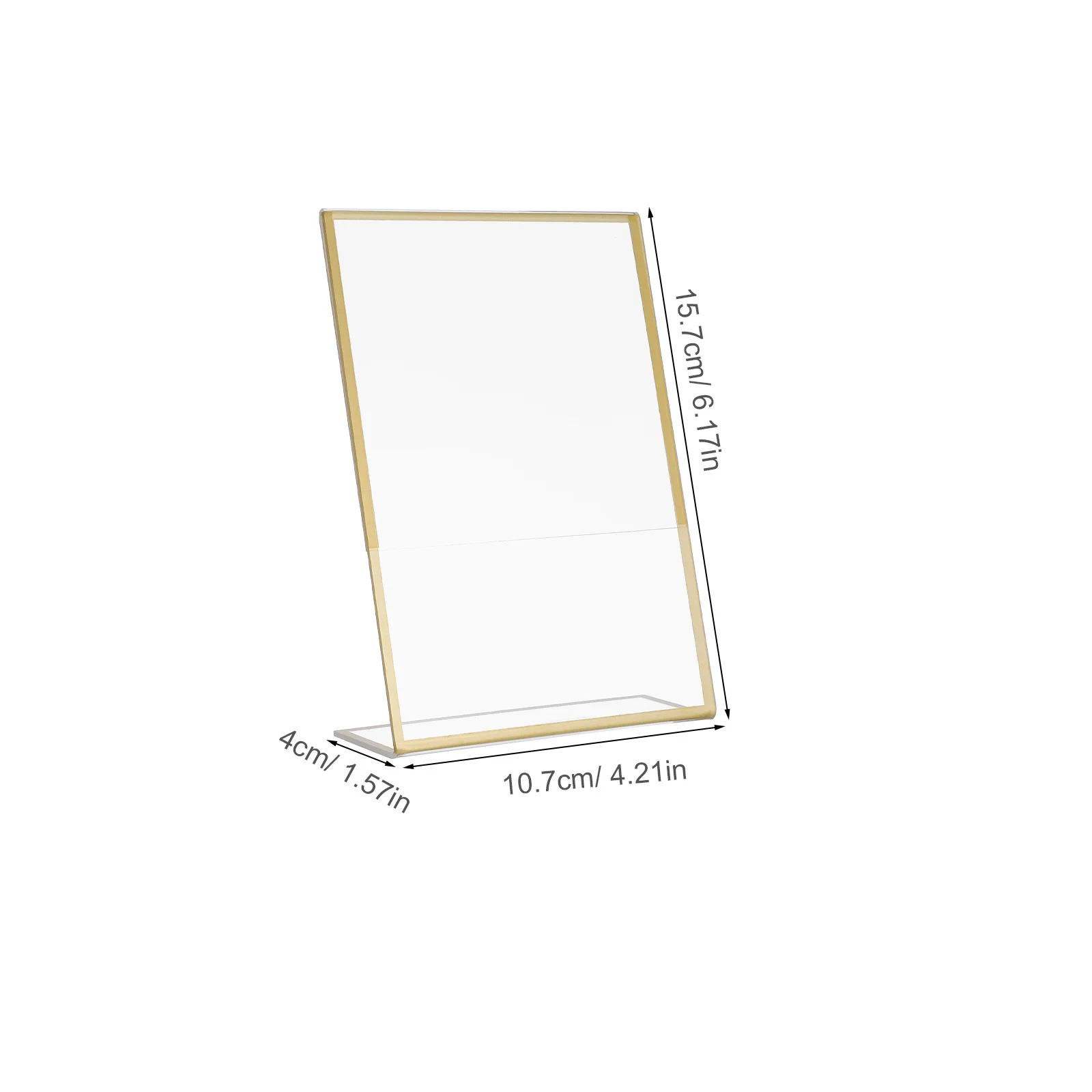 6 قطعة الاكريليك واضح L شكل تسجيل 10.2X15.2 سنتيمتر الذهب الإطار الجدول العلوي عرض موقف مزدوجة الجانب ورقة الطيارة القائمة حامل صور ل #5