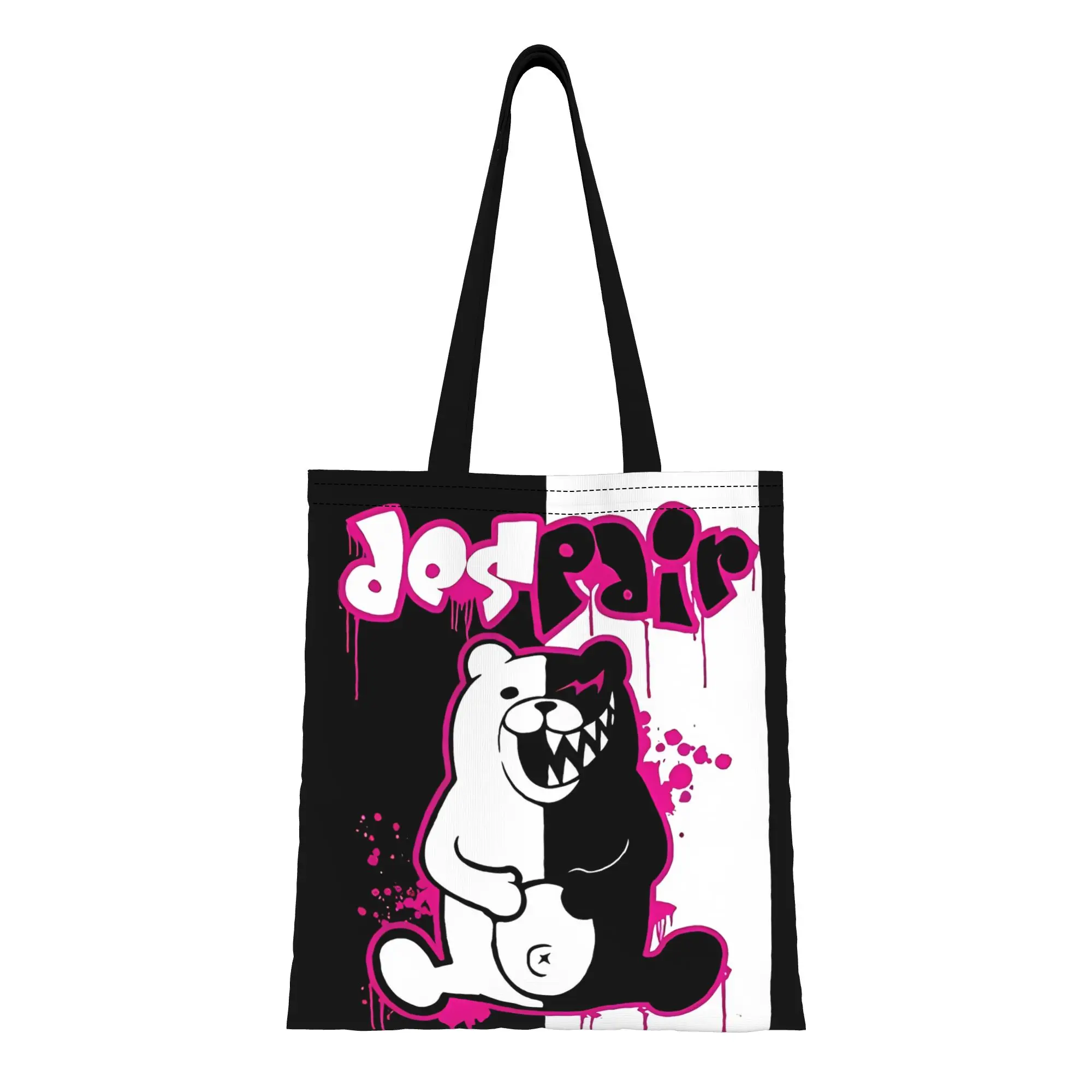 

Сумка-тоут Y2K Danganronpa Monokuma Despair Graffiti из холщовой ткани для женщин, для покупок, путешествий, активного отдыха, прочная, на плечо, ручная сумка
