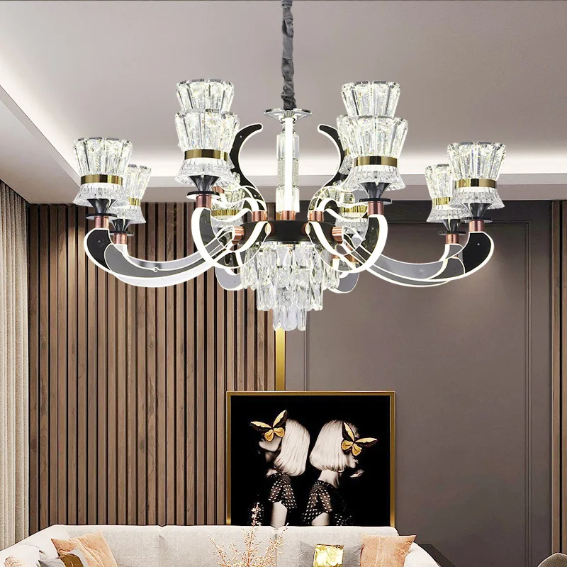 

New modern K9 crystal LED pendant light design with luminous arm high-end luxury living room bedroom dining room lights villahot