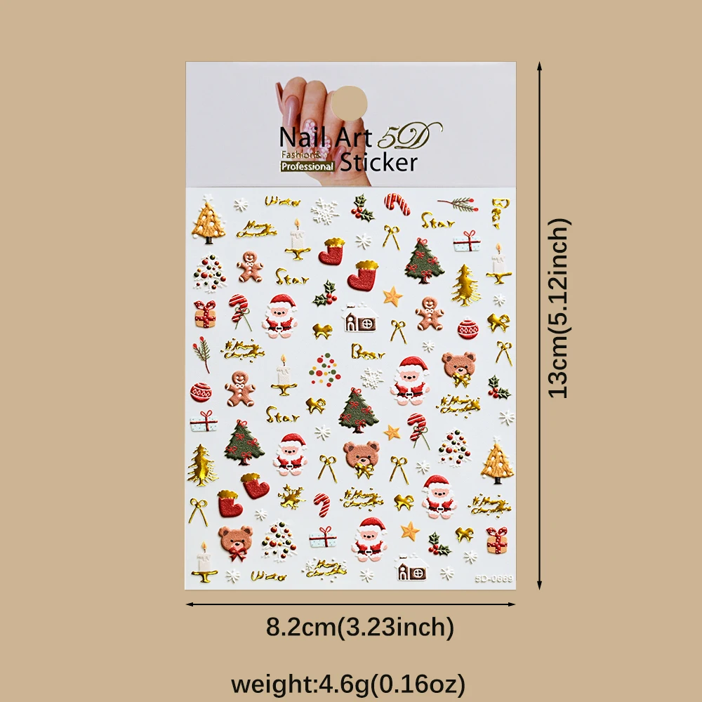 5D 금박 크리스마스 트리 시리즈 네일 스티커 산타클로스 셀프 접착 데칼 새해 분위기 크리스마스 네일 아트 장식