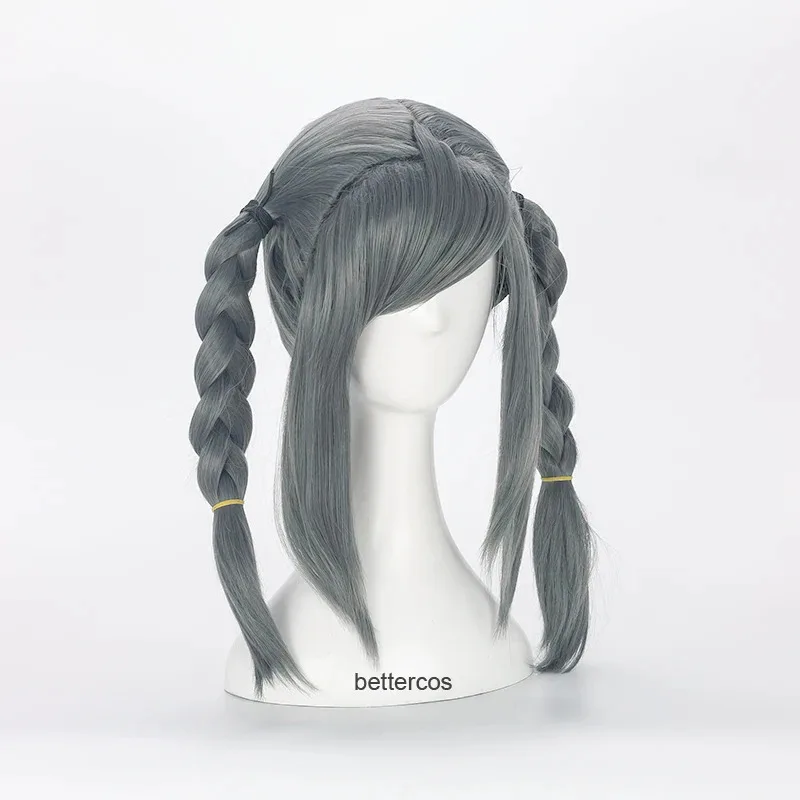 Danganronpa Dangan-ronpa Peko Pekoyama شعر مستعار تأثيري مزدوج مضفر رمادي داكن مقاومة للحرارة شعر مستعار اصطناعي + غطاء شعر مستعار + نظارات #1