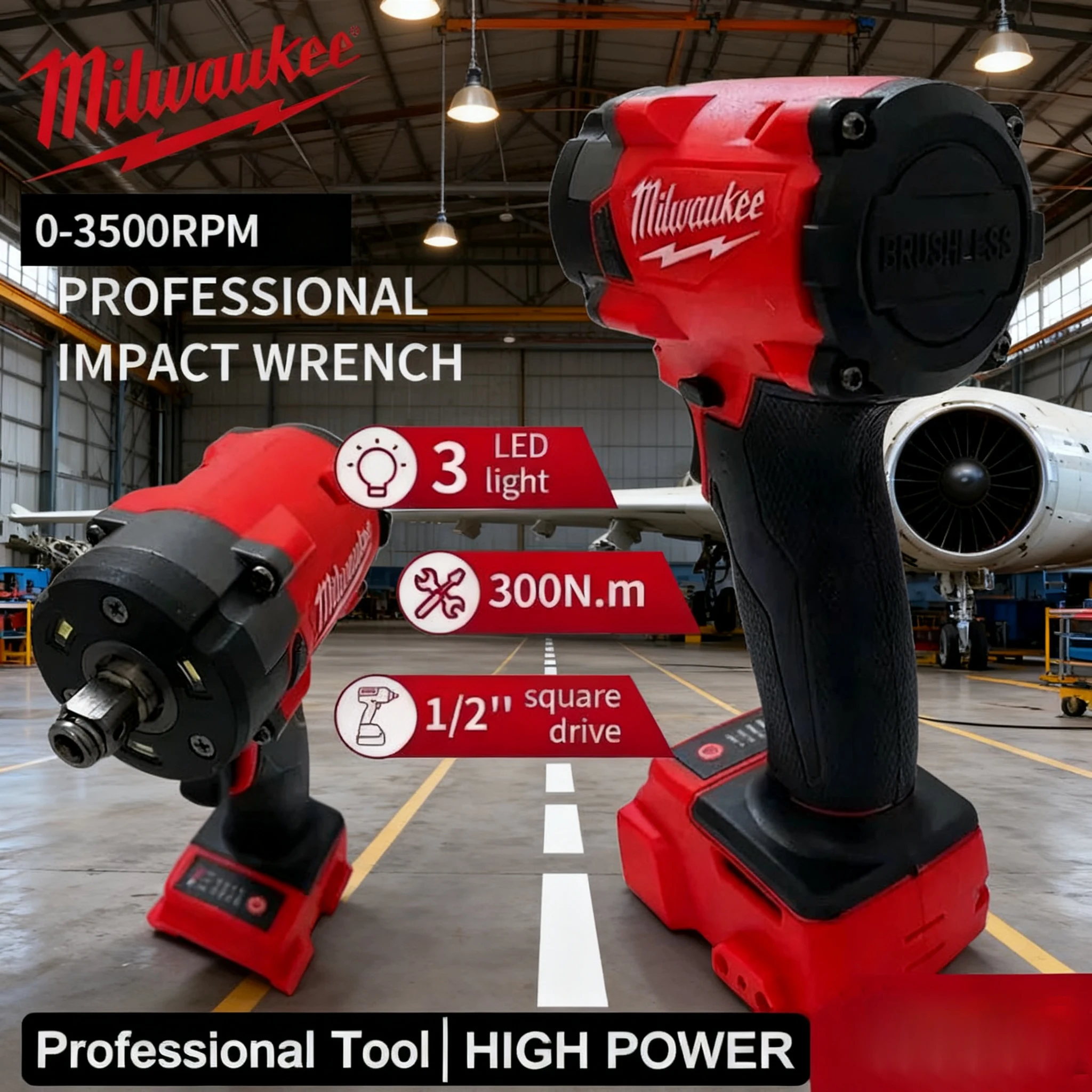 

Milwaukee Brushless Electric Wrench 300N.-Compatible Versatile Electric Screwdriver Wrench for Automobile Tire Car Truck Removal