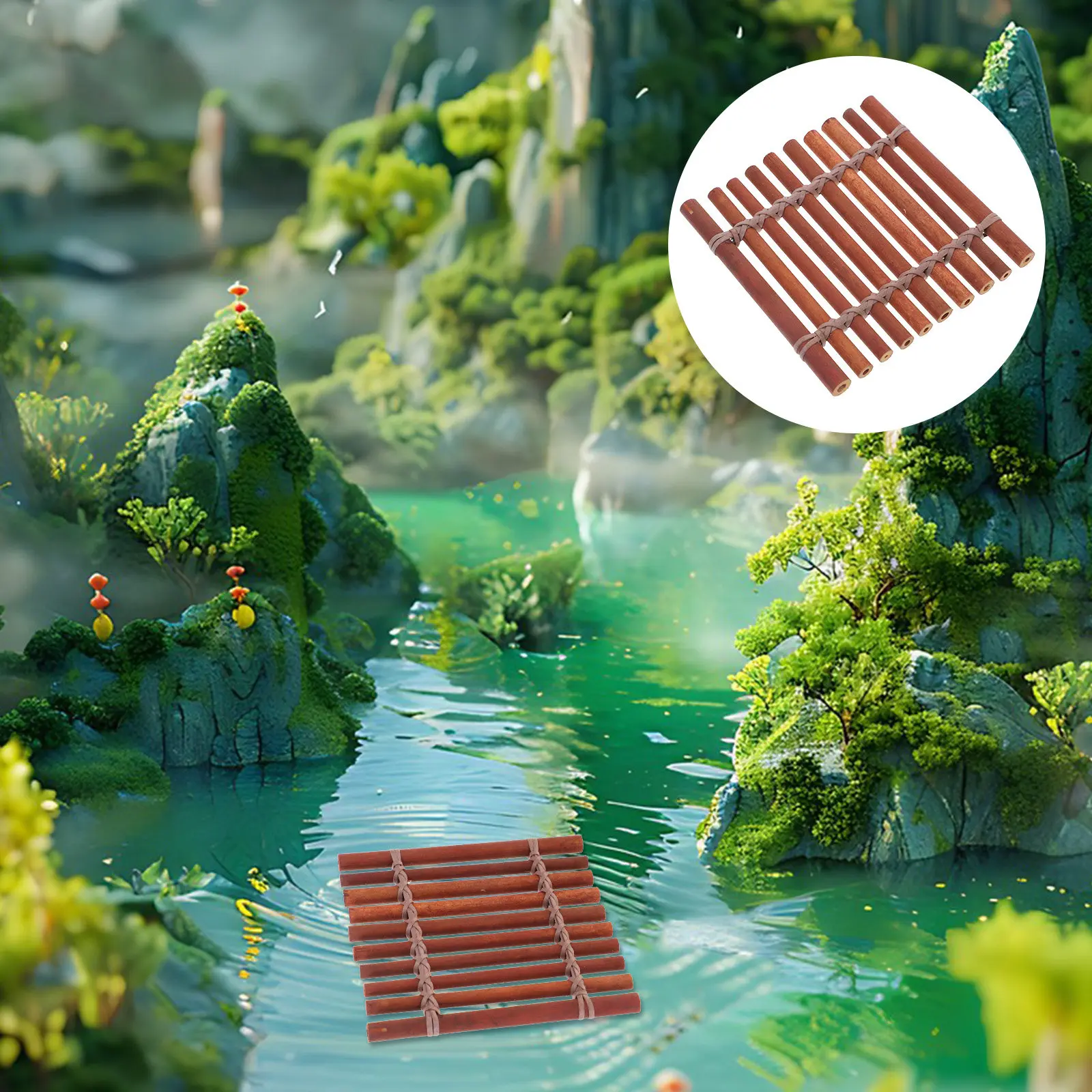 

Bamboo Raft Micro Landscape Woven Bamboo Craft Photography Prop Mini Garden Decoration Rustic Miniature Scene