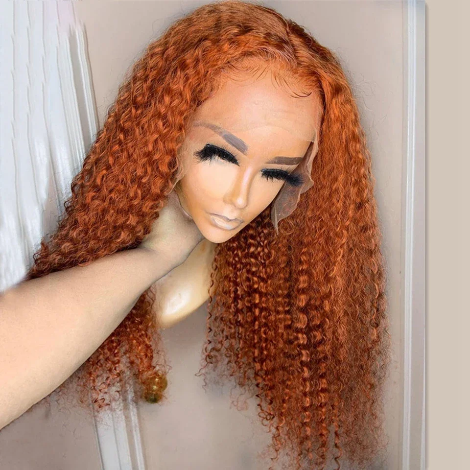 Kinky Curly Lace Front Wig, Matched Baby Hair, Pré-arrancado, Densidade 180, Gengibre Laranja, Todas as Skins, Resistente ao Calor, Glueless, Diariamente, 26"