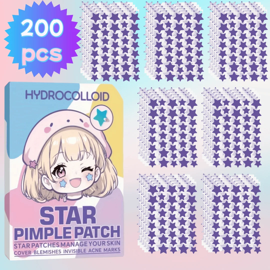 200 قطعة من رقع حب الشباب على شكل نجمة لطيفة وغير مهيجة، تغطي عيوب حب الشباب وهي مقاومة للماء وقابلة للتنفس