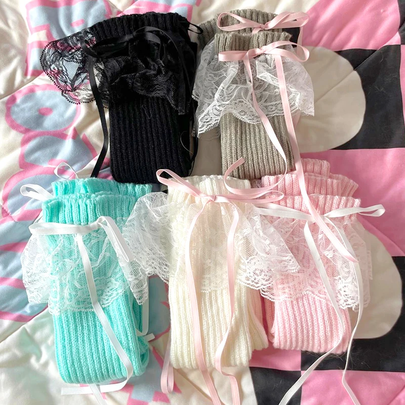 Frau Beinlinge japanische Bowknot Band Beinlinge für Frauen Knies trümpfe lange Socken kawaii y2k jk gestrickte Fuß abdeckung