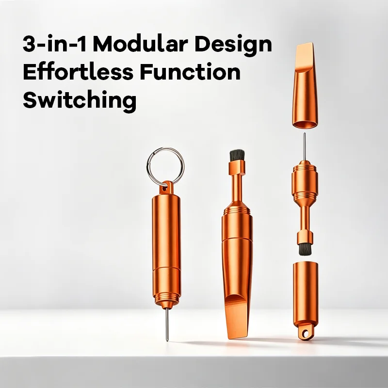 YZNRR 3‑in‑1 Multifunctional Keychain Tool,Box‑Opening Pry Bar + Dust‑Cleaning Brush + SIM Card Eject Pin, Mini & Portable