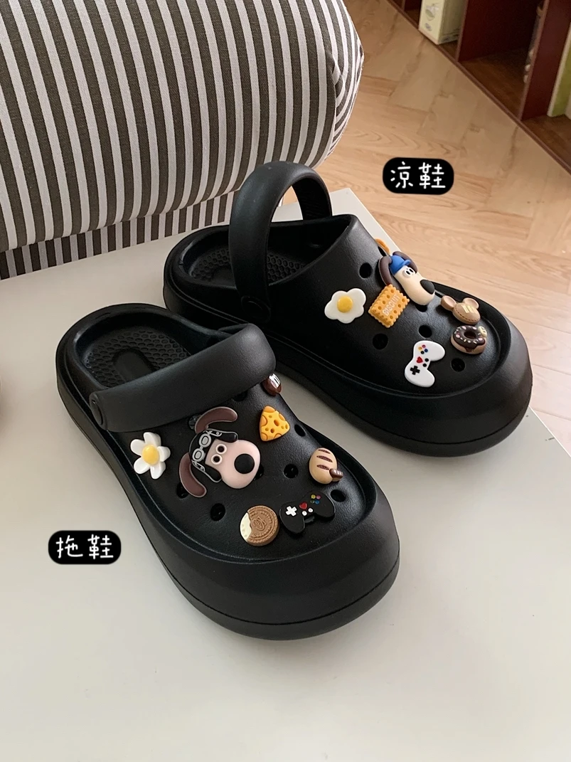 Man Women Garden Shoes Fun DIY Cute Dog Hole Slippers For Women Anti Slip Thick Soles Parent-child 2024 Summer Beach Sandals