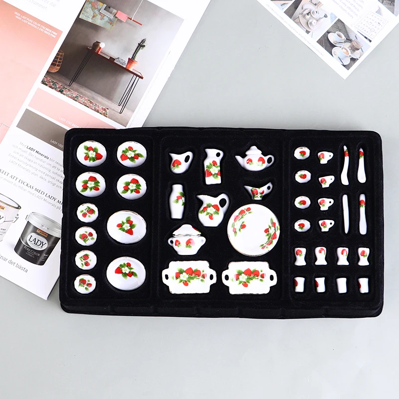 

40Pcs/set Dollhouse Miniature Porcelain Ceramic Tableware Model 1:12 Mini Tea Cup Dishes Set Doll House Decor Accessories
