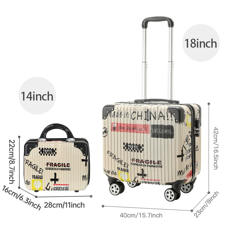 18 inch silent wheel luggage, hand-held makeup bag, two-piece set, convenient for business travel, can be used for registration view 6