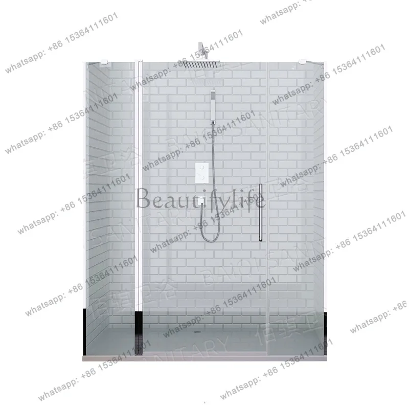 One-shaped stainless steel shower room, transparent tempered glass partition, easy to separate dry and wet