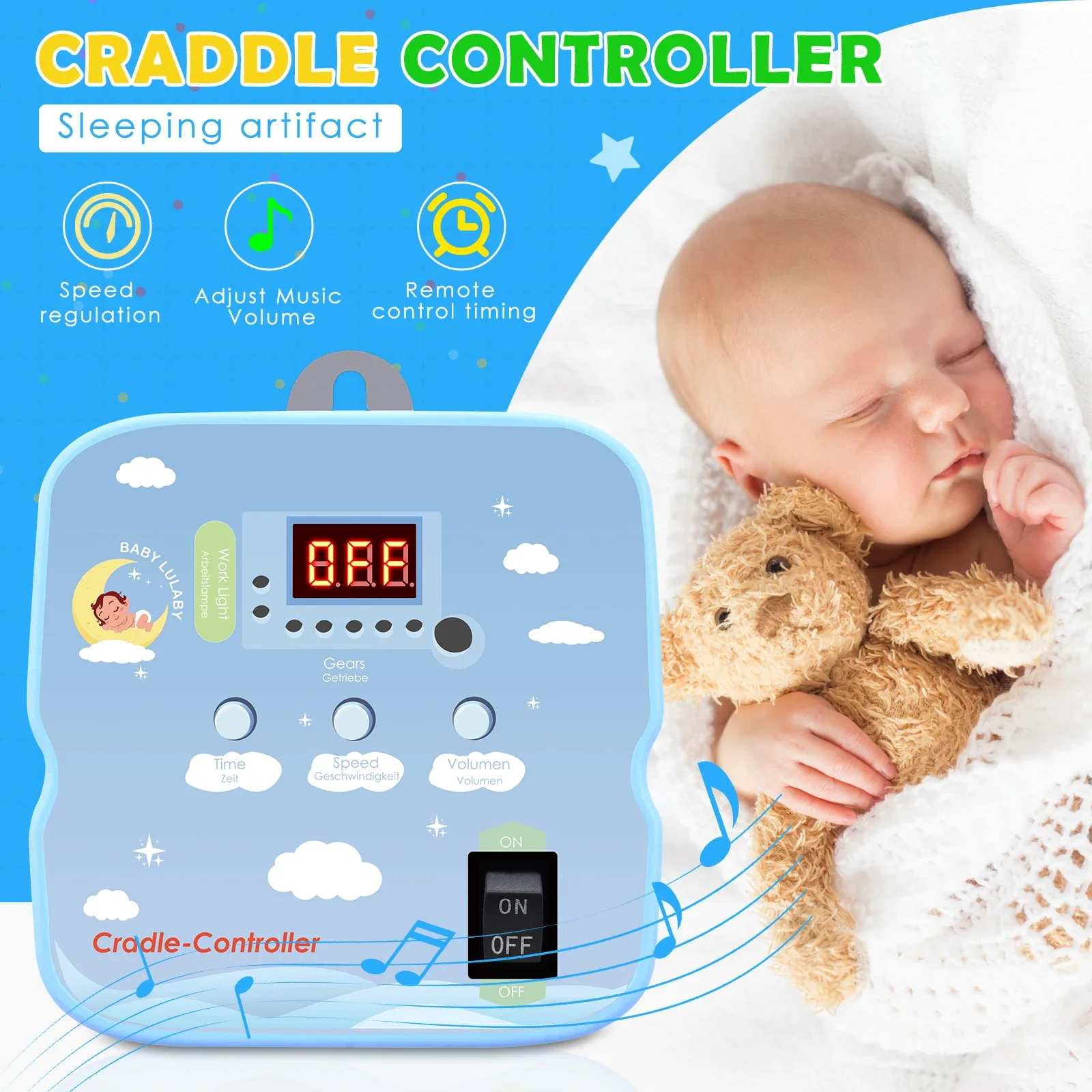 Electric Baby Swing Controller With 2PCS Spring And Remote Control, Motor Spring Cradle With Adjustable Timer, Up To 20kg Swing