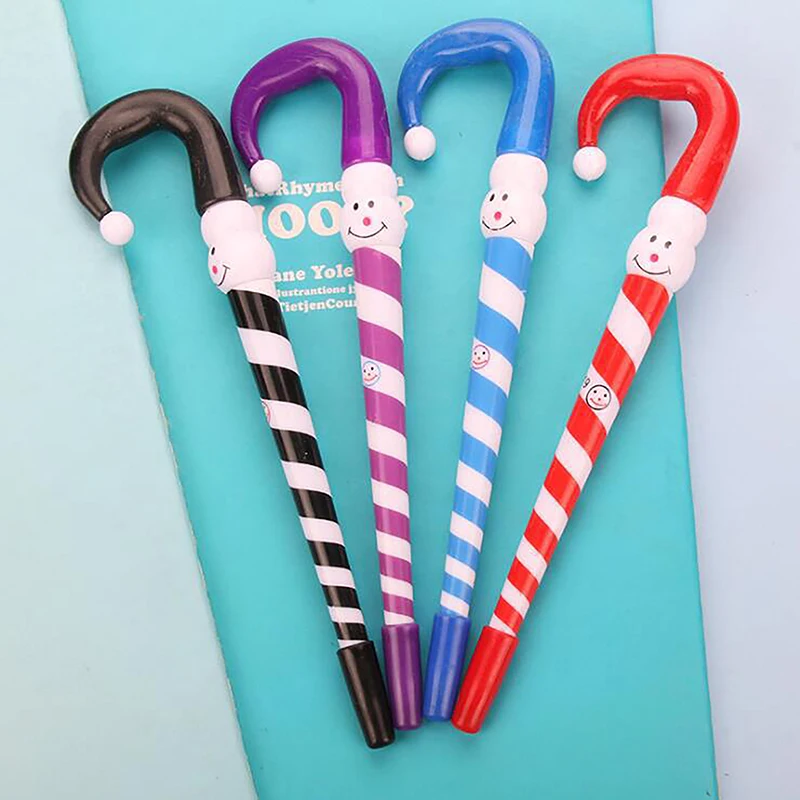 4Pcs Creative Cartoon Christmas Snowman Walking Stick Umbrella Shape Ballpoint Pen Office School Supplies Student Stationery