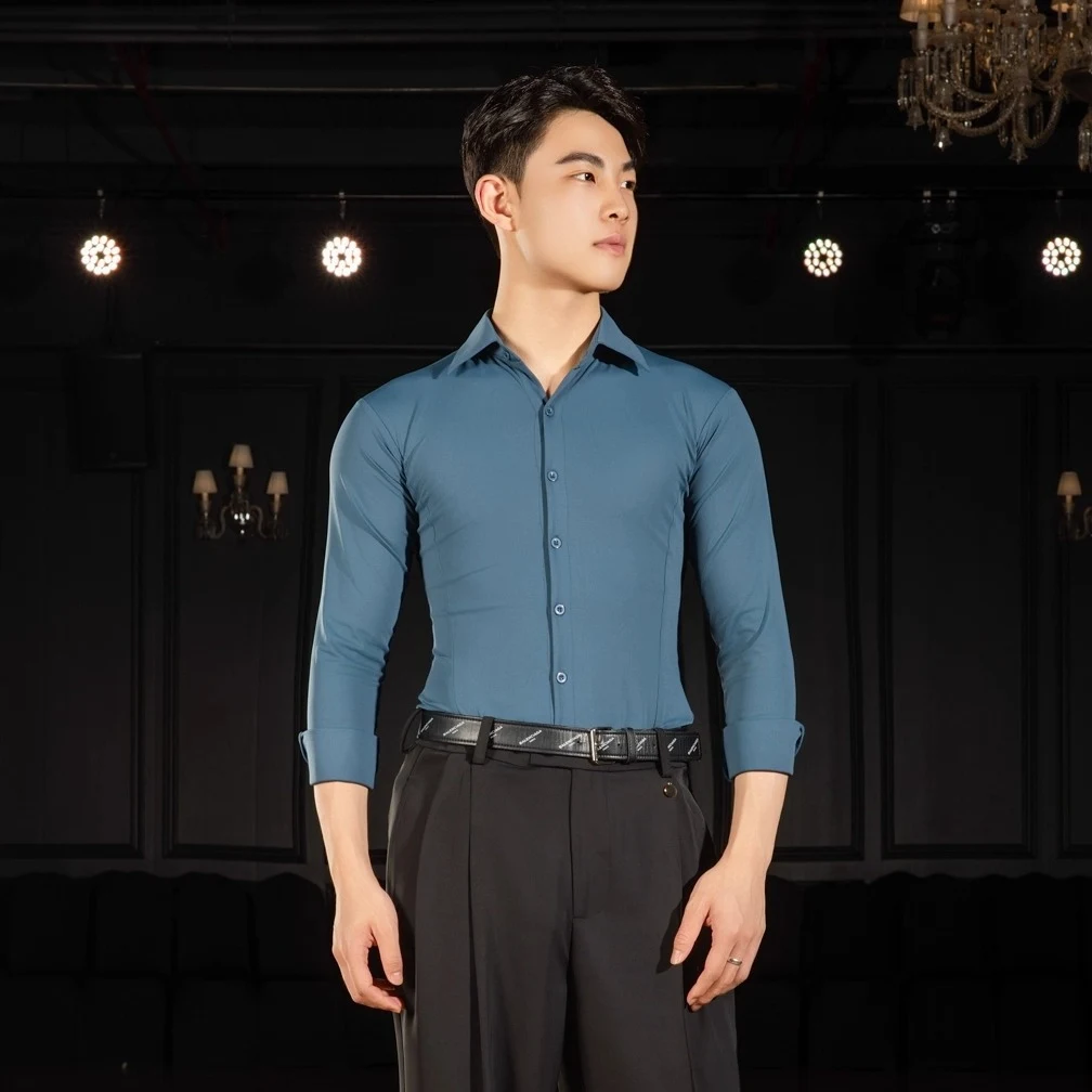 

2025 мужские топы с длинными рукавами, рубашки для латинских танцев, вечерние костюмы для взрослых и мужчин, бальные костюмы для соревнований, топ для вальса, DN21692