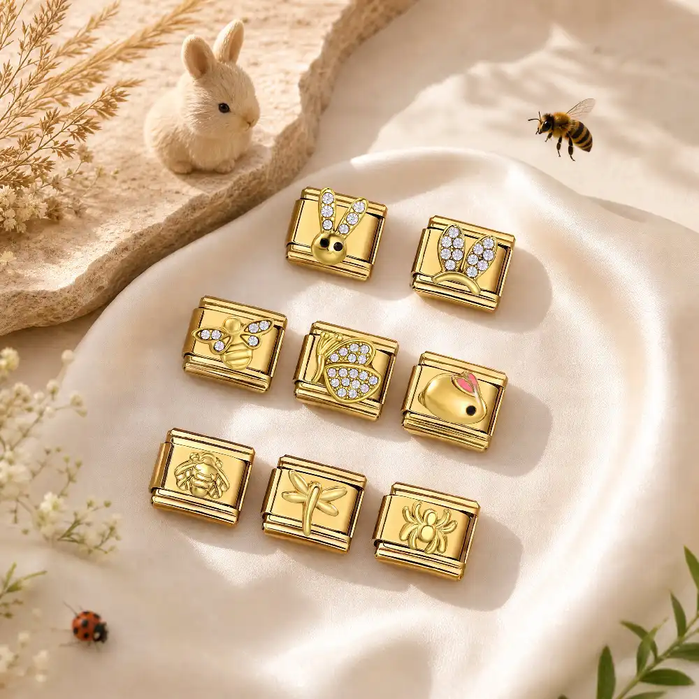 Exquisite Niedliche Kaninchen-, Bienen-, Spinnen-, Schmetterlings-Italienische Charm-Anhänger Passend für 9mm Perlen Edelstahl-Armband für Damen- und Herrenschmuck – Detail 2