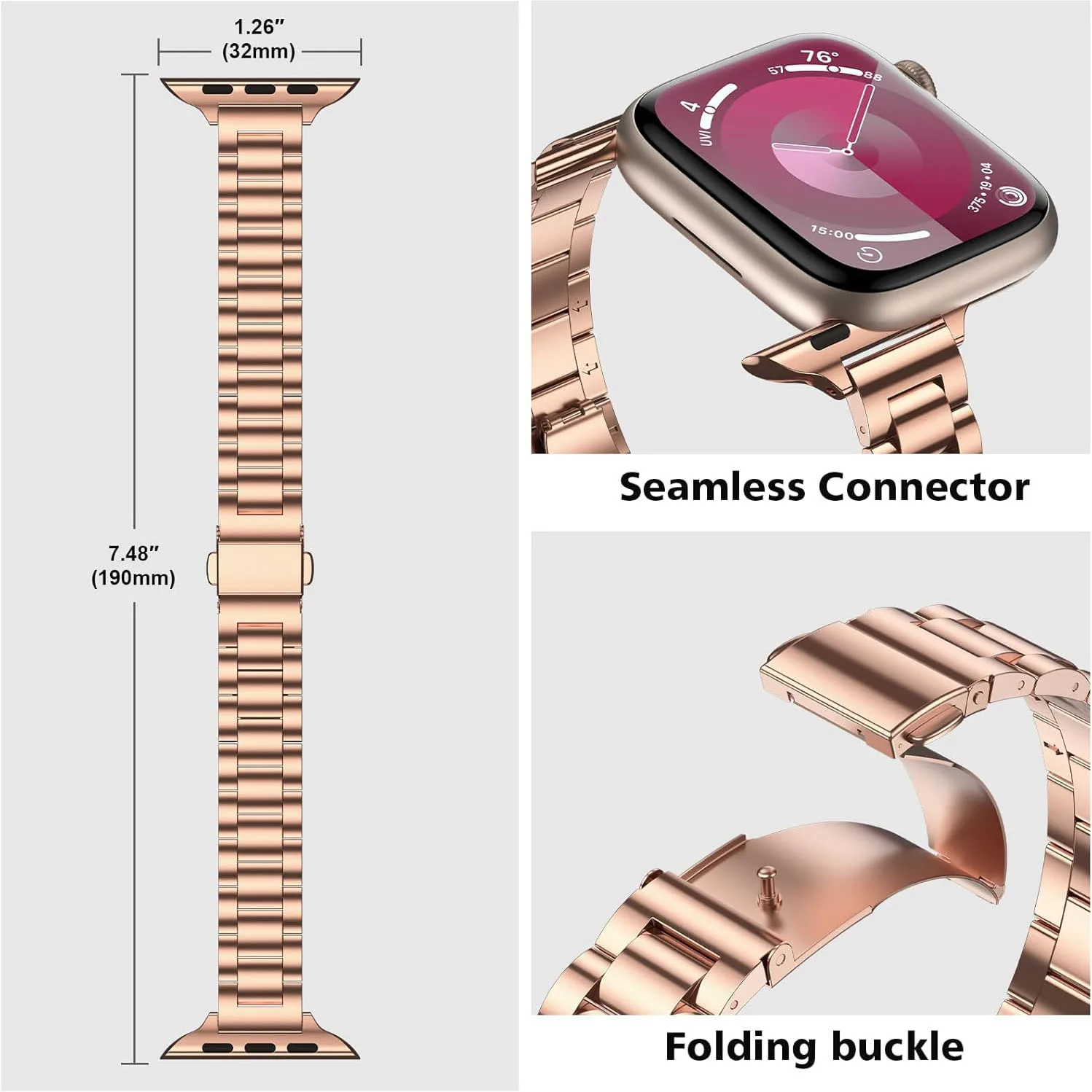 Cienki pasek do zegarka ze stali nierdzewnej kompatybilny z Apple Watch Series 9 8 7 6 5 4 3 SE Ultra 38mm 40mm 41mm/42mm 44mm 45mm 49mm