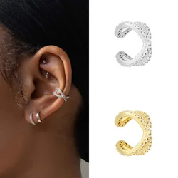 Fashion Stainless Steel X Shape Clip Earrings Women Creative Cubic Zirconia Ear Cuff Non-Piercing Earrings Wedding Trend Jewelry