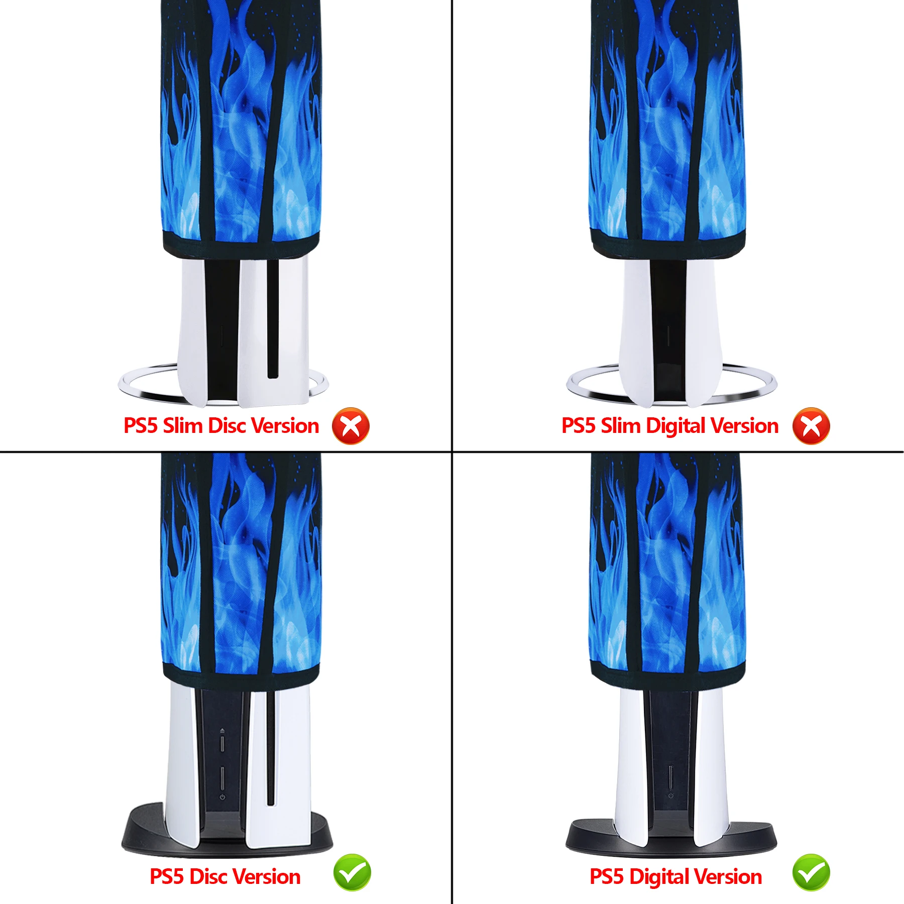 PlayVital 블루 플레임 먼지 커버, 방수 먼지 가드, 스크래치 방지 슬리브, ps5 콘솔 디지털 에디션 및 디스크 에디션