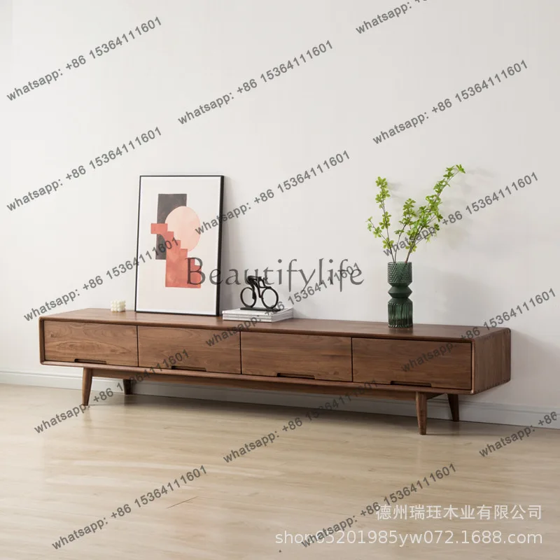 Factory Direct Sales Nordic Black Walnut TV Cabinet Drawer Japanese Solid Wood Base Cabinet with Drawers