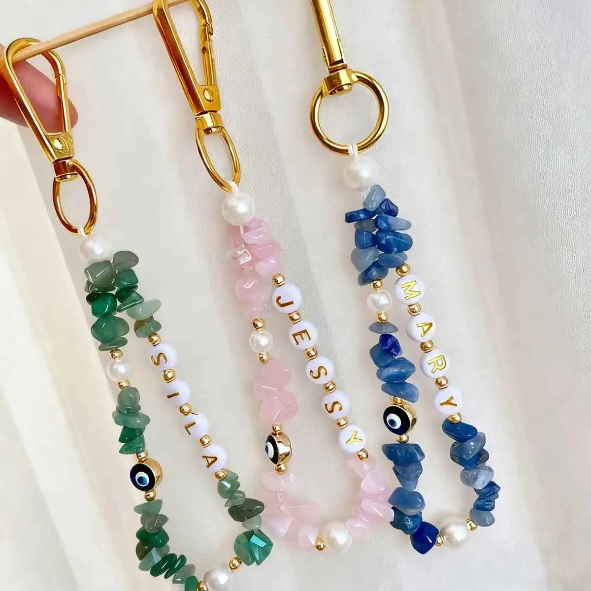 Personalized Custom Gemstone Keychain with Devil Eye