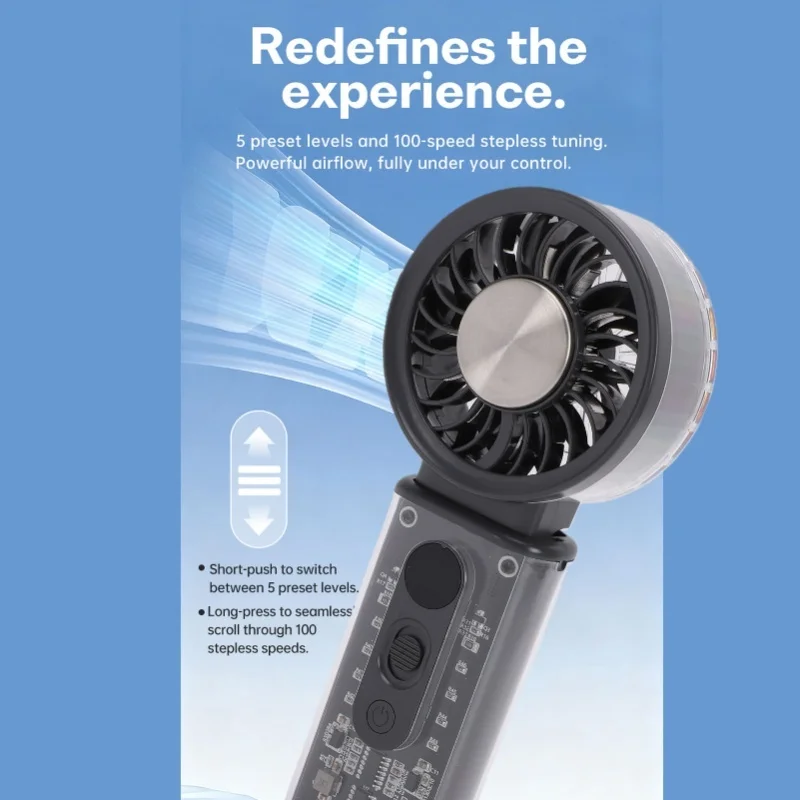Foldable Digital Display Handheld Turbo Fan 14000RPM Semiconductor Cooling Rechargeable For Travel Outdoor Home Office Black