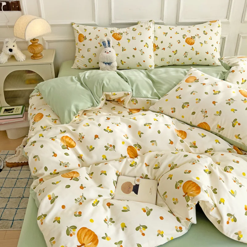 3-piece active printed plant duvet set, one duvet cover and a pair of pillowcases (no inner core), suitable for the bedroom
