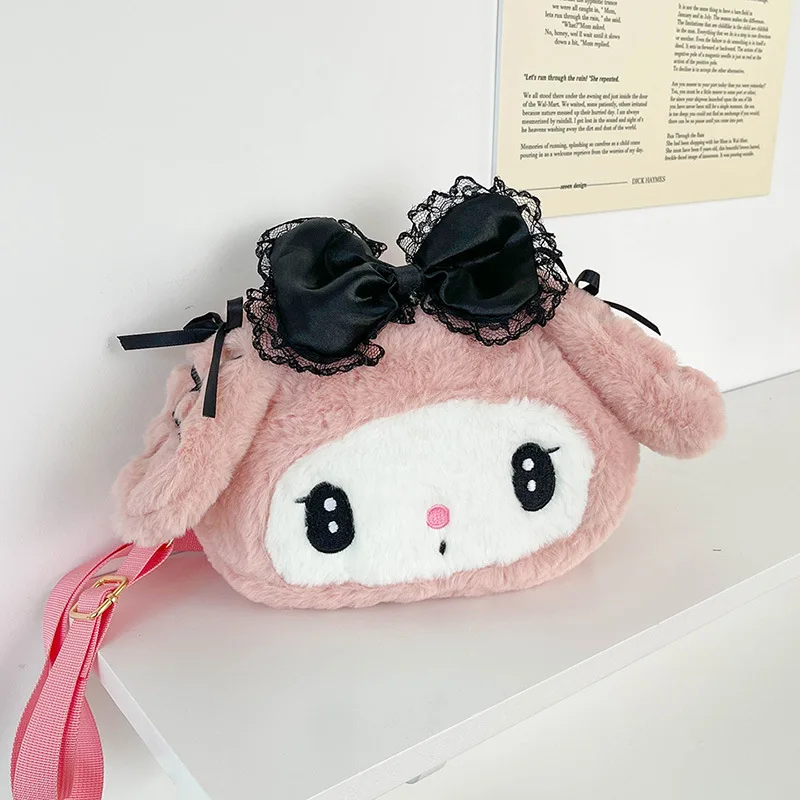 Mochila de felpa Kawaii Sanrio, Accesorios de dibujos animados My Melody, bolso de hombro de felpa Kulomi, regalos de Navidad y cumpleaños para