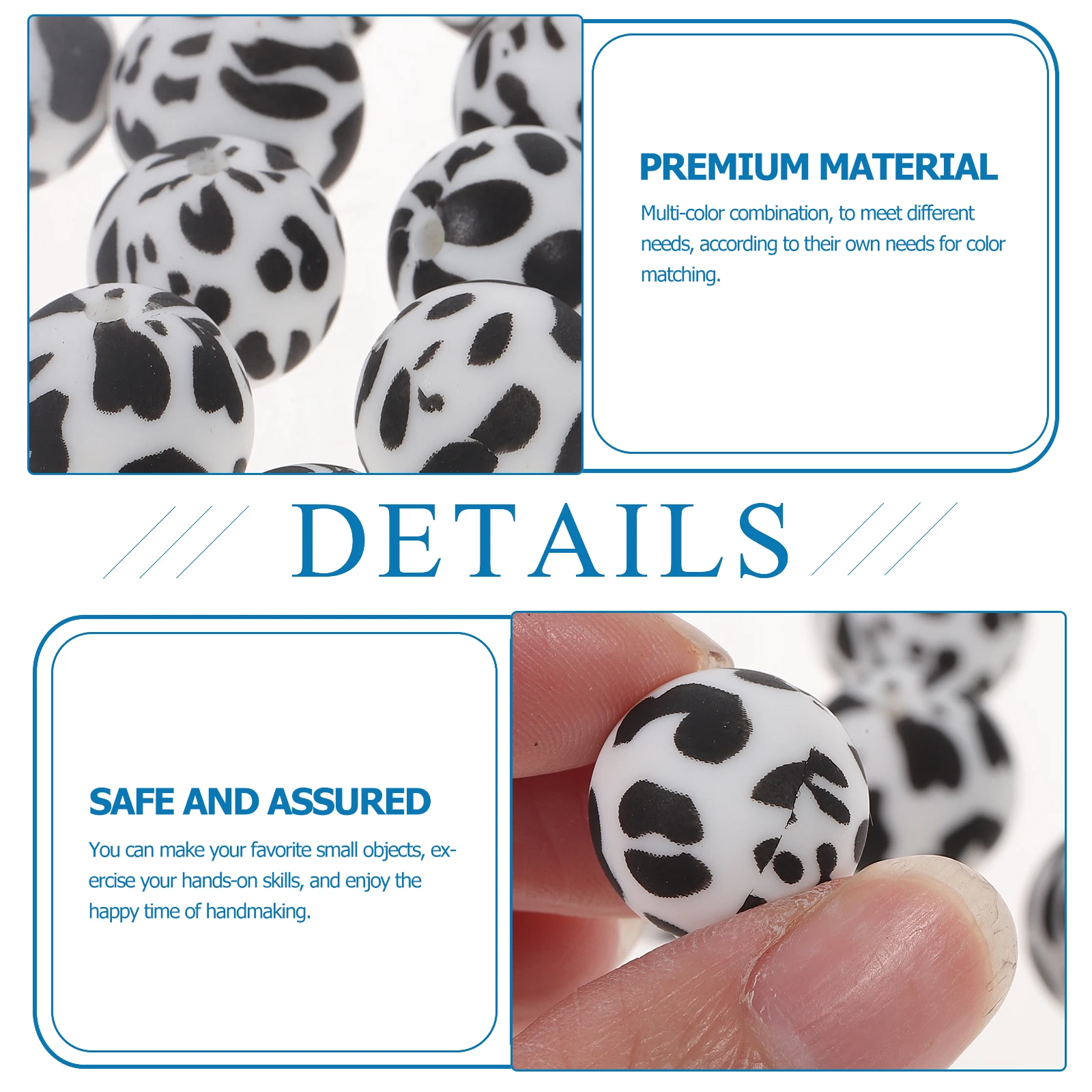 

15Pcs 15mm Silicone Beads Cow Pattern Craft Accessories Smooth for Jewelry Projects