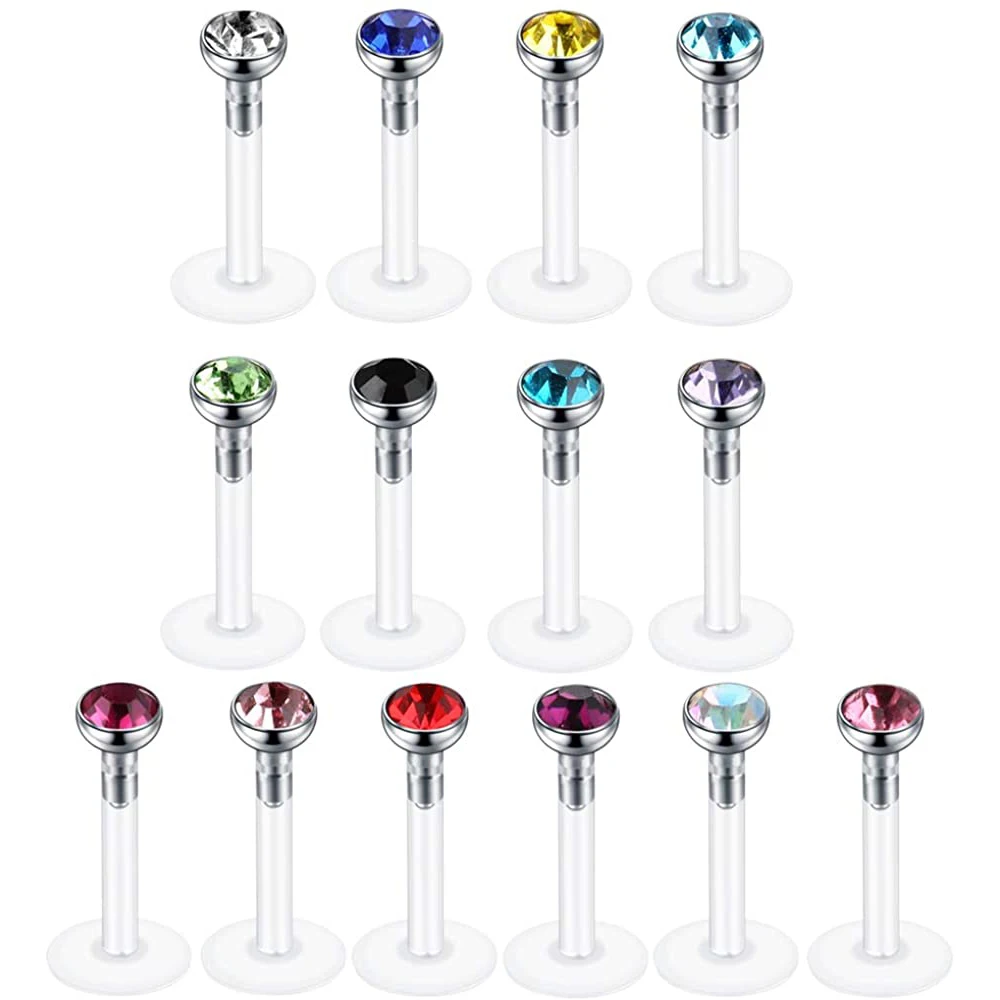 WKOUD 10pcs Labret Lip Rings Bioflex Labret Tragus Helix Cartilage Earring Stud Medusa Monroe Piercing