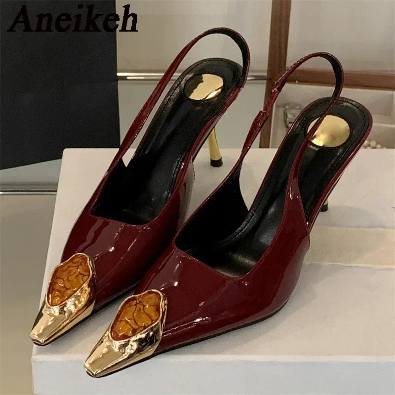 Aneikeh Square Toed Slim Heeled Emerald Green Elegant High Heels 2026 New Spring Summer Shallow Mouth Simple Sexy Sandals PUMPS