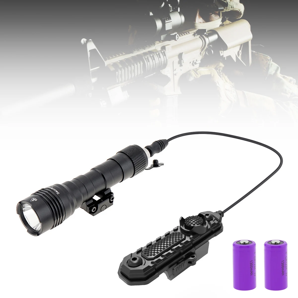 SecurityIng Tactical Flashlight with Remote Pressure Switch 3 Modes with Programming Quick Release Weapon Light