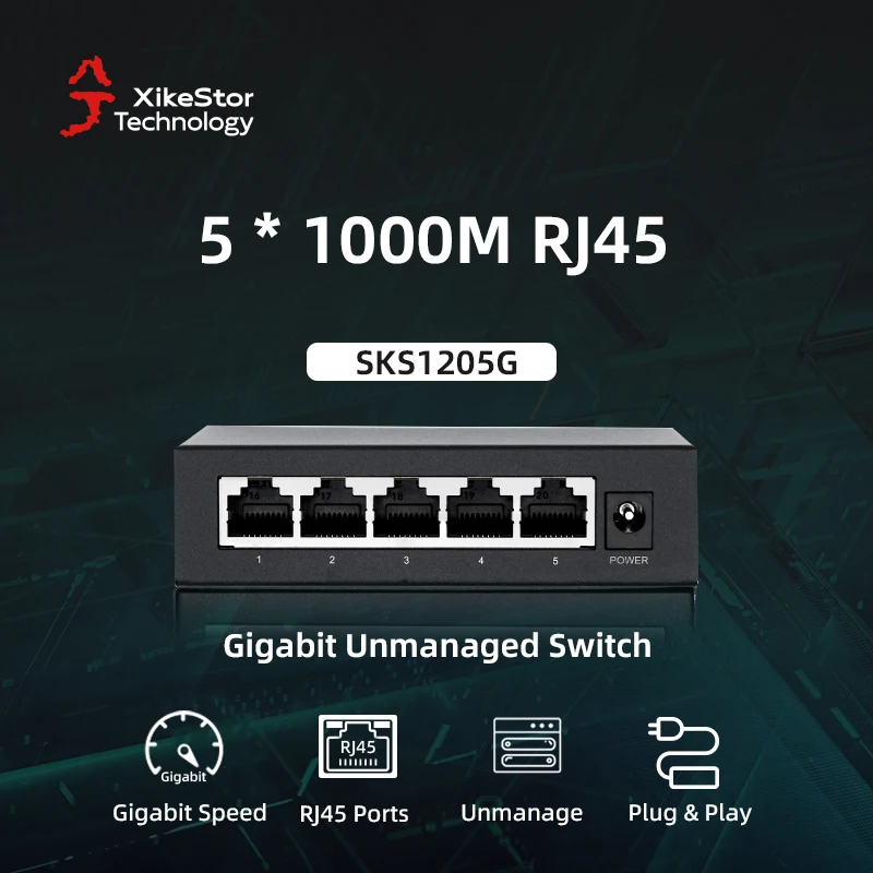 

XikeStor 5 Ports 1000M RJ45 Internet Switch Unmanaged Gigabit Switch Plug and Play