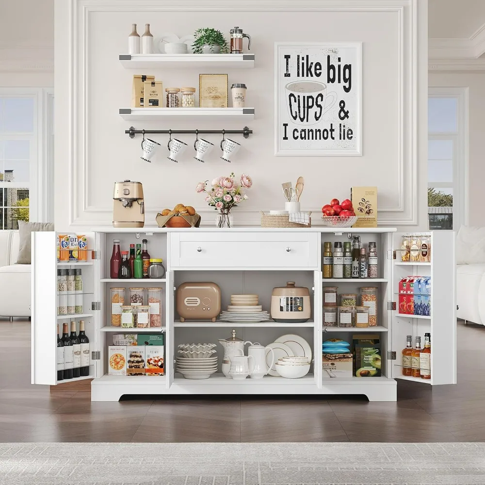 Buffet Cabinet with Storage, Modern Kitchen Buffet Sideboard with Drawer, Wood Coffee Bar Cabinet with Adjustable Shelves