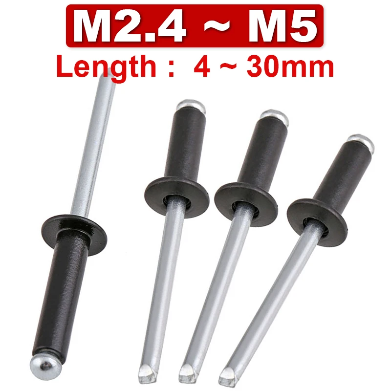 Electroplating Black Aluminum Round Head Rivet Pull Anchor Blind Steel Shank Mandrel Exhaust Anchor M2.4 M2.8 M3 M3.2 M4 M5 M6