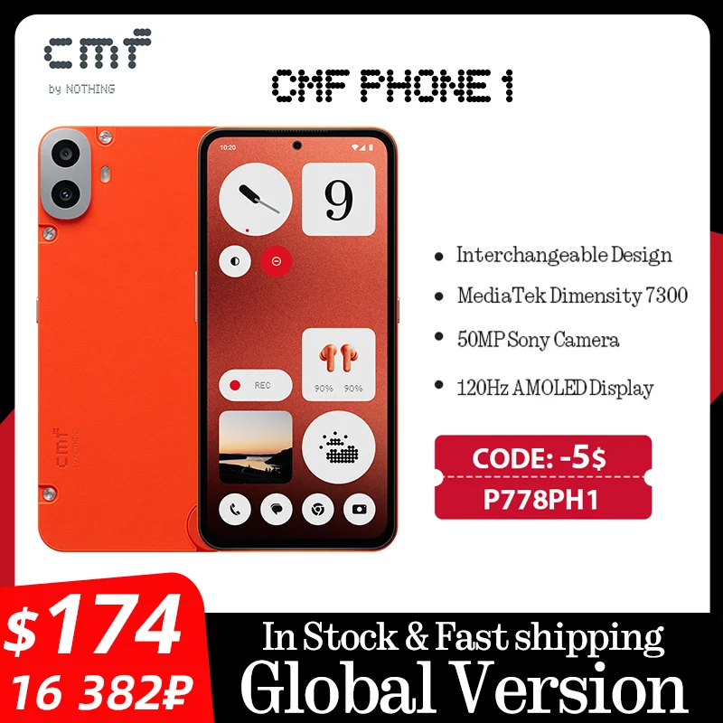 Version mondiale CMF Phone 1 6.67 pouces AMOLED affichage 120Hz Mediatek Dimensity 7300 5G 50MP 5000 mAh IP52 33W charge rapide Phone1