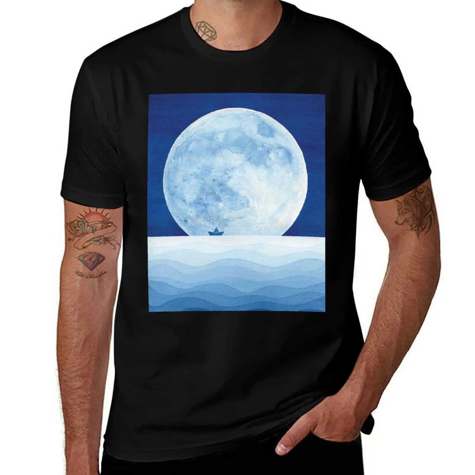Full moon & paper boat T-Shirt Minimal Art Print T-Shirt