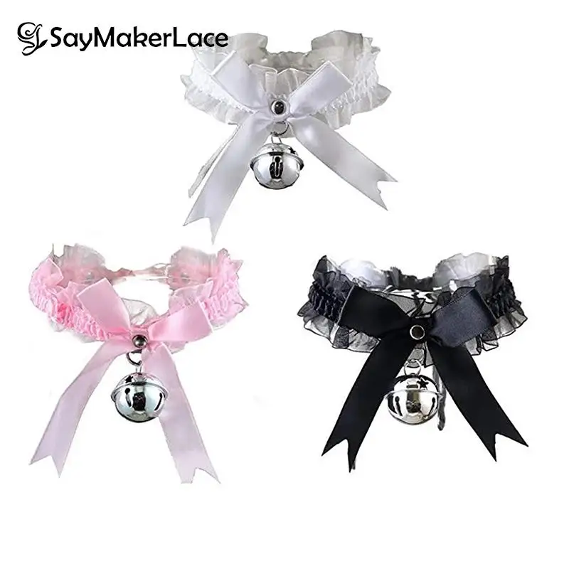 1PCS Sweet Cute Gothic Choker Necklaces Collar Adjustable Lace Choker With Bell For Women Girls Detachable Cosplay Party Jewelry